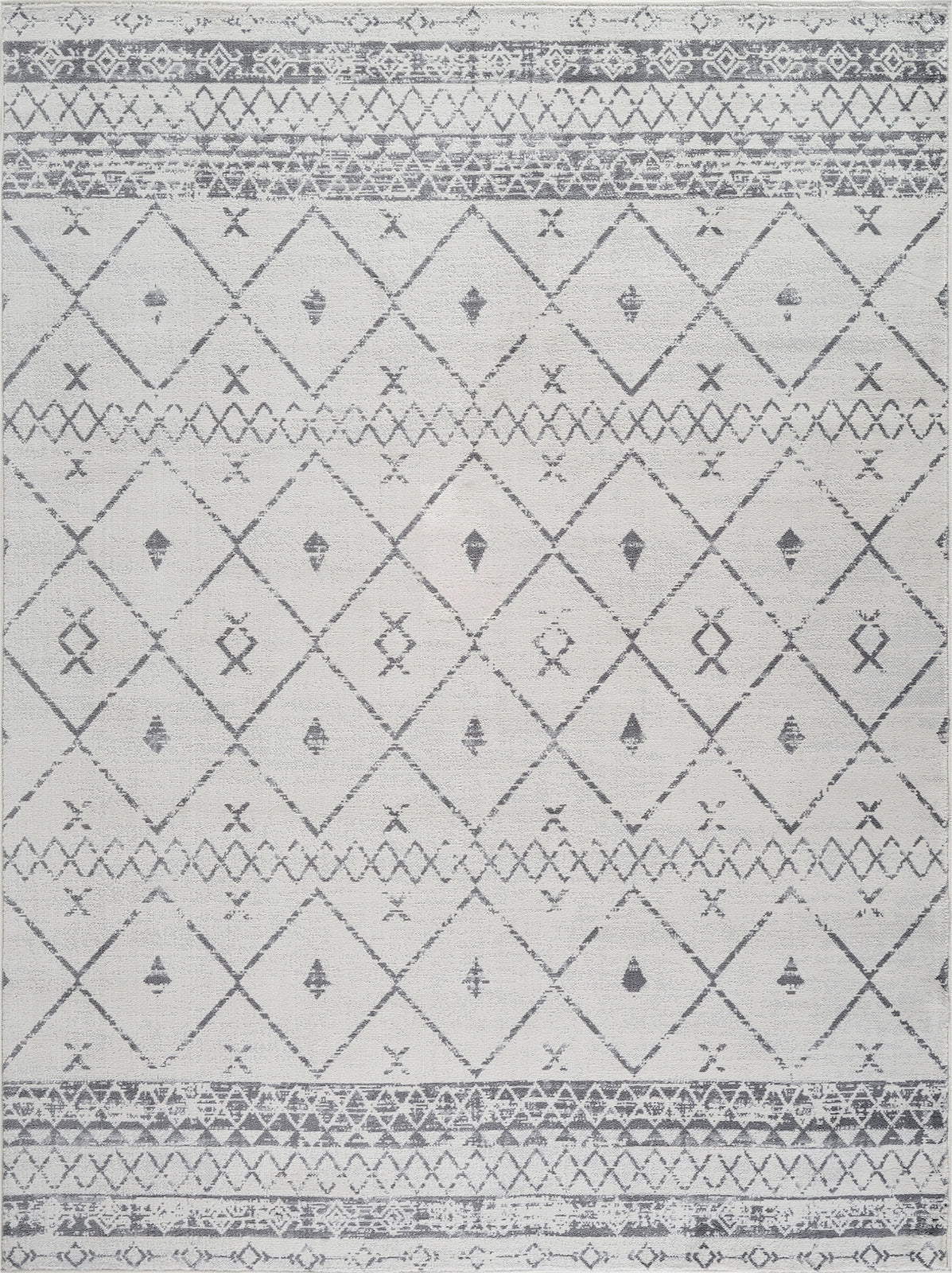 ROLDE Tapis Berbère - Tapis Traditionnel, Couloir, Salon, Chambre - Tapis Ethnique à Poils Courts, Doux, Entretien Facile - Blanc, Gris