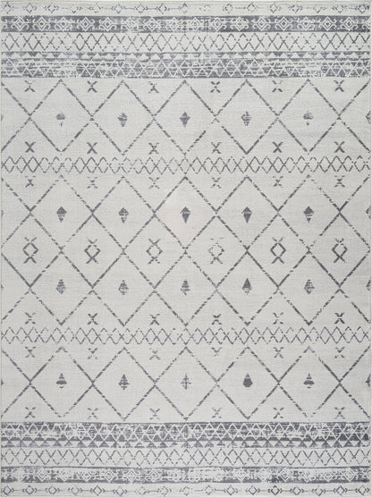 ROLDE Tapis Berbère - Tapis Traditionnel, Couloir, Salon, Chambre - Tapis Ethnique à Poils Courts, Doux, Entretien Facile - Blanc, Gris