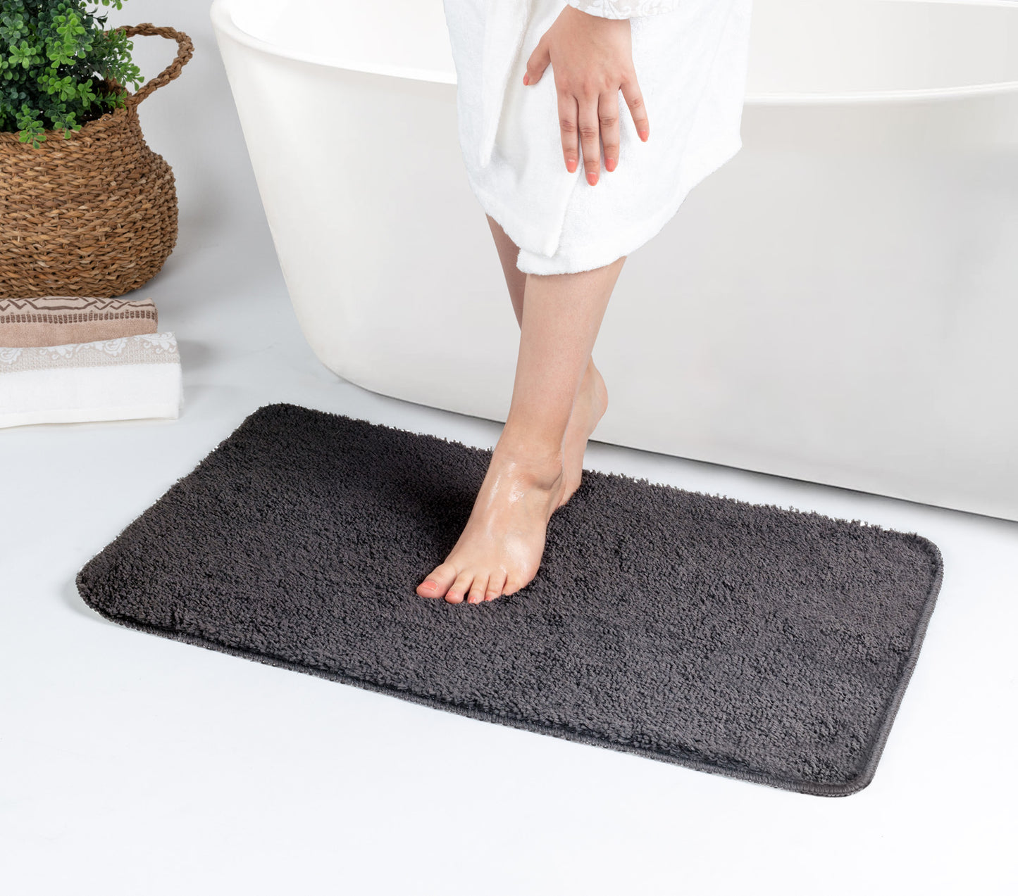 MEGGIN Tapis Salle de Bain - Tapis Antidérapant, Lavable en Machine, Poils Longs, Doux, Durable, Absorbant, Séchage Rapide - Gris