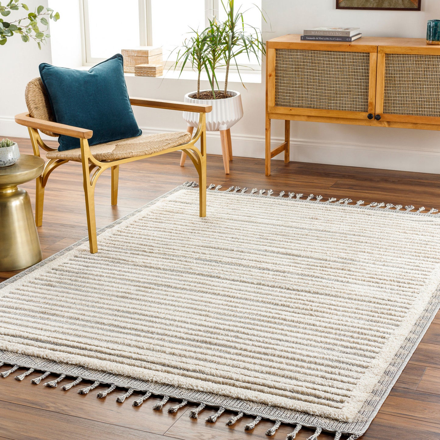 WAUKON Berber Teppich I Wohnzimmer, Esszimmer, Schalzimmer I Moderner Ethnischer Boho Kurzflor Teppich, Plegeleicht I Beige, Grau