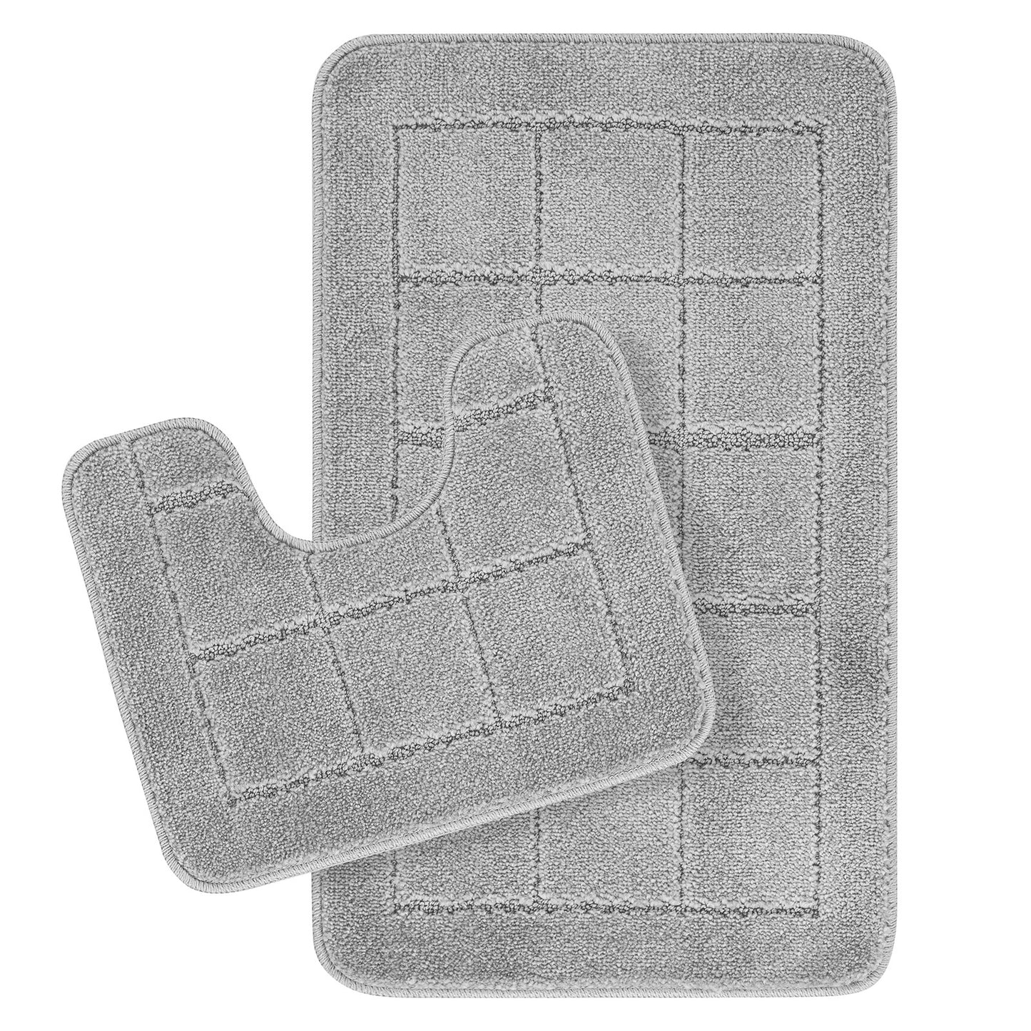 ALENE Set 2 Tapis Salle de Bain et WC - Tapis Antidérapants, Lavables en Machine, Poils Longs, Doux, Absorbants, Séchage Rapide - Gris