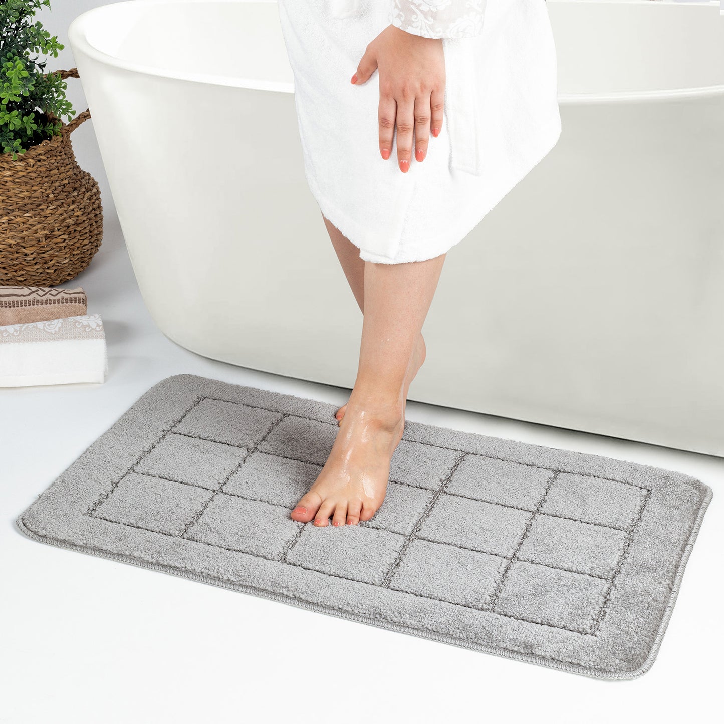 ALENE Set 2 Tapis Salle de Bain et WC - Tapis Antidérapants, Lavables en Machine, Poils Longs, Doux, Absorbants, Séchage Rapide - Gris