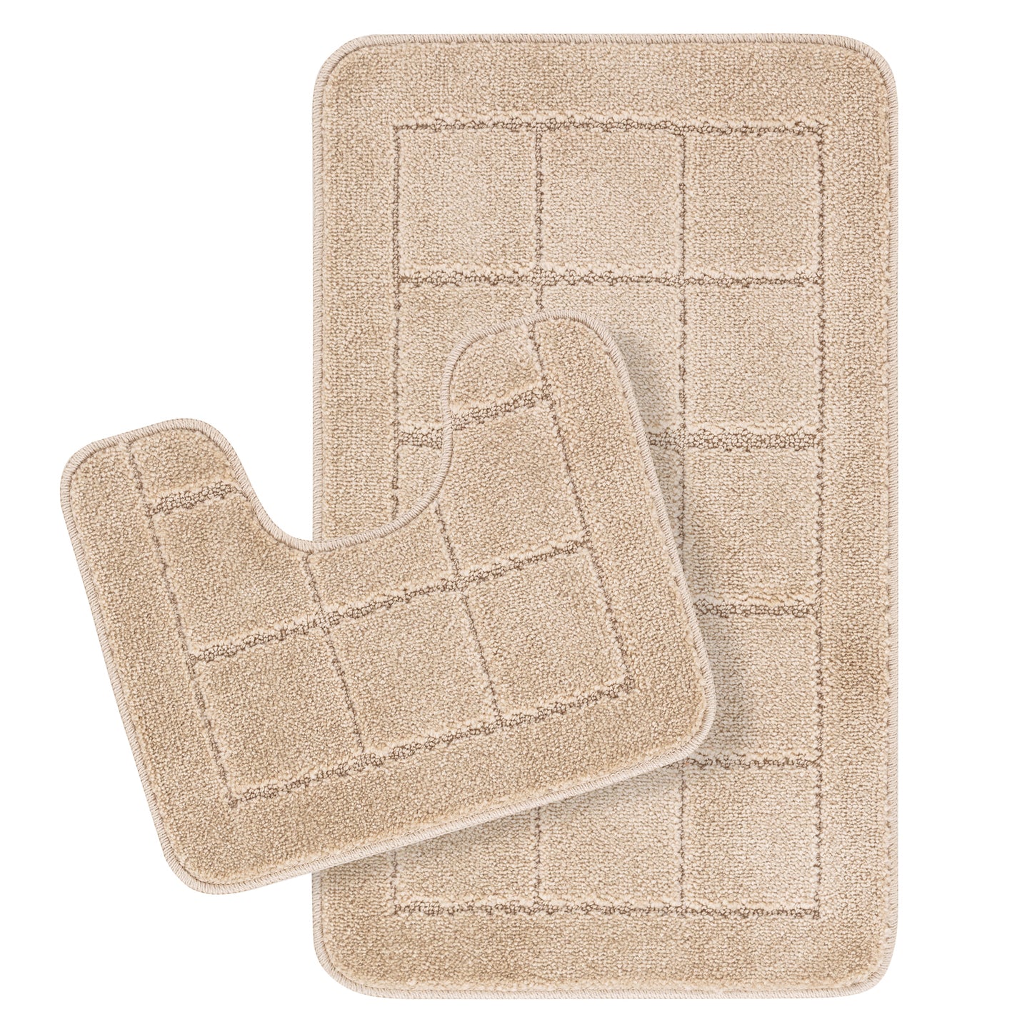 ALENE Set 2 Tapis Salle de Bain et WC - Tapis Antidérapants, Lavables en Machine, Poils Longs, Doux, Absorbants, Séchage Rapide - Beige