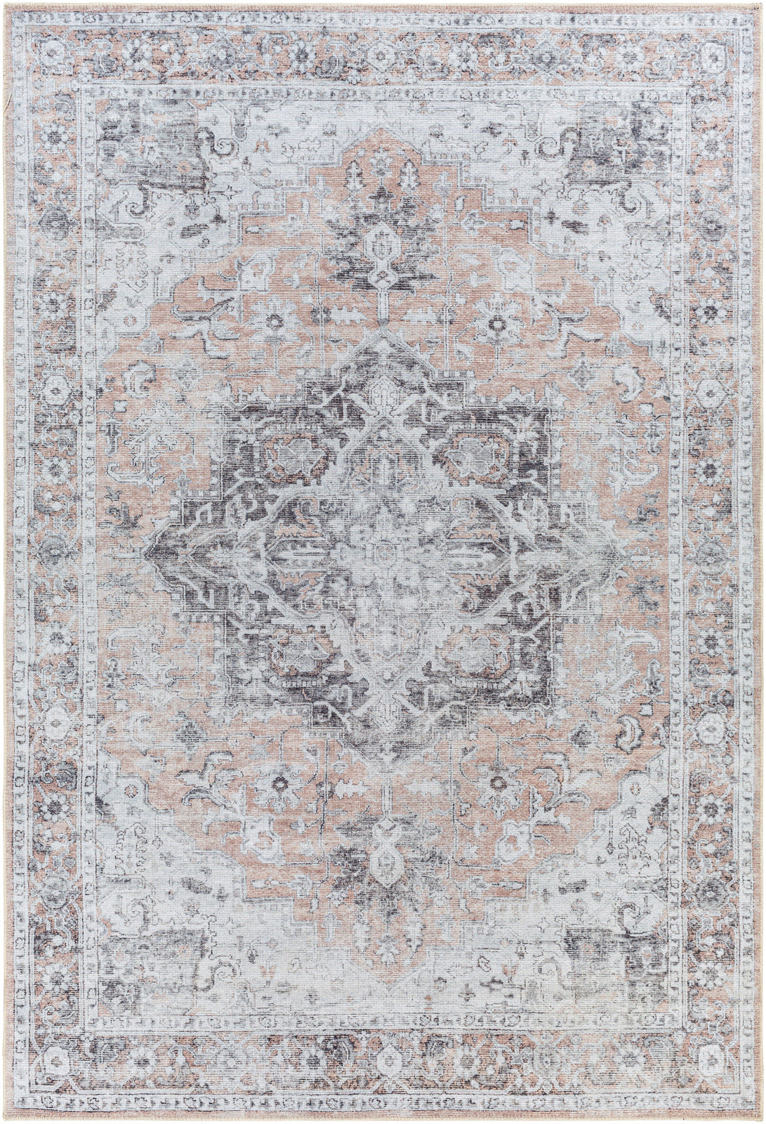 WESTOKOBOJI Tapis Lavable en Machine - Tapis Persan, Salon, Cuisine - Tapis Vintage Oriental, Poils Courts, Doux, Durable - Beige, Gris