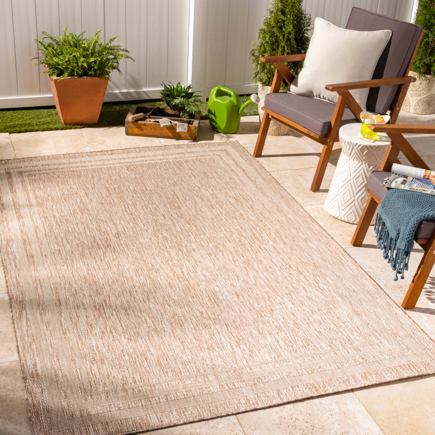 AGENCY Outdoor Jute-Look Teppich I In & Outdoor Boho Wetterfest Teppich für den Balkon, Terrasse, Garten, Küche I Beige, Elfenbein