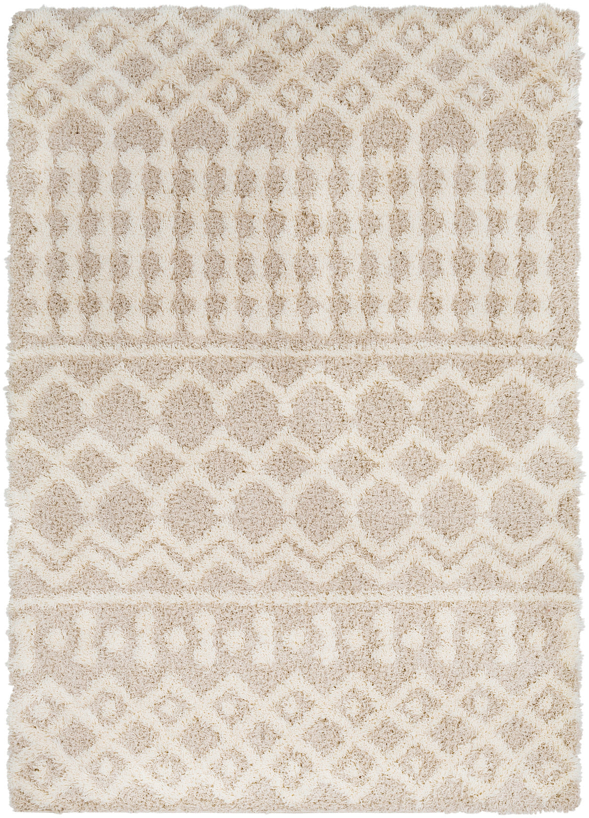 CARTER Tapis Shaggy - Tapis Bohème, Salon, Chambre - Tapis Ethnique à Poils Longs, Doux, Moelleux, Entretien Facile - Ivoire, Beige