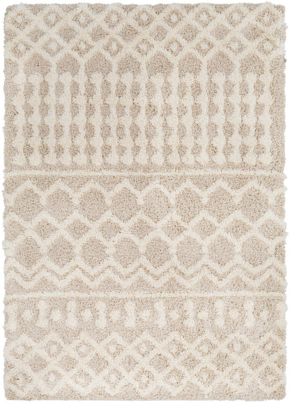 CARTER Tapis Shaggy - Tapis Bohème, Salon, Chambre - Tapis Ethnique à Poils Longs, Doux, Moelleux, Entretien Facile - Ivoire, Beige