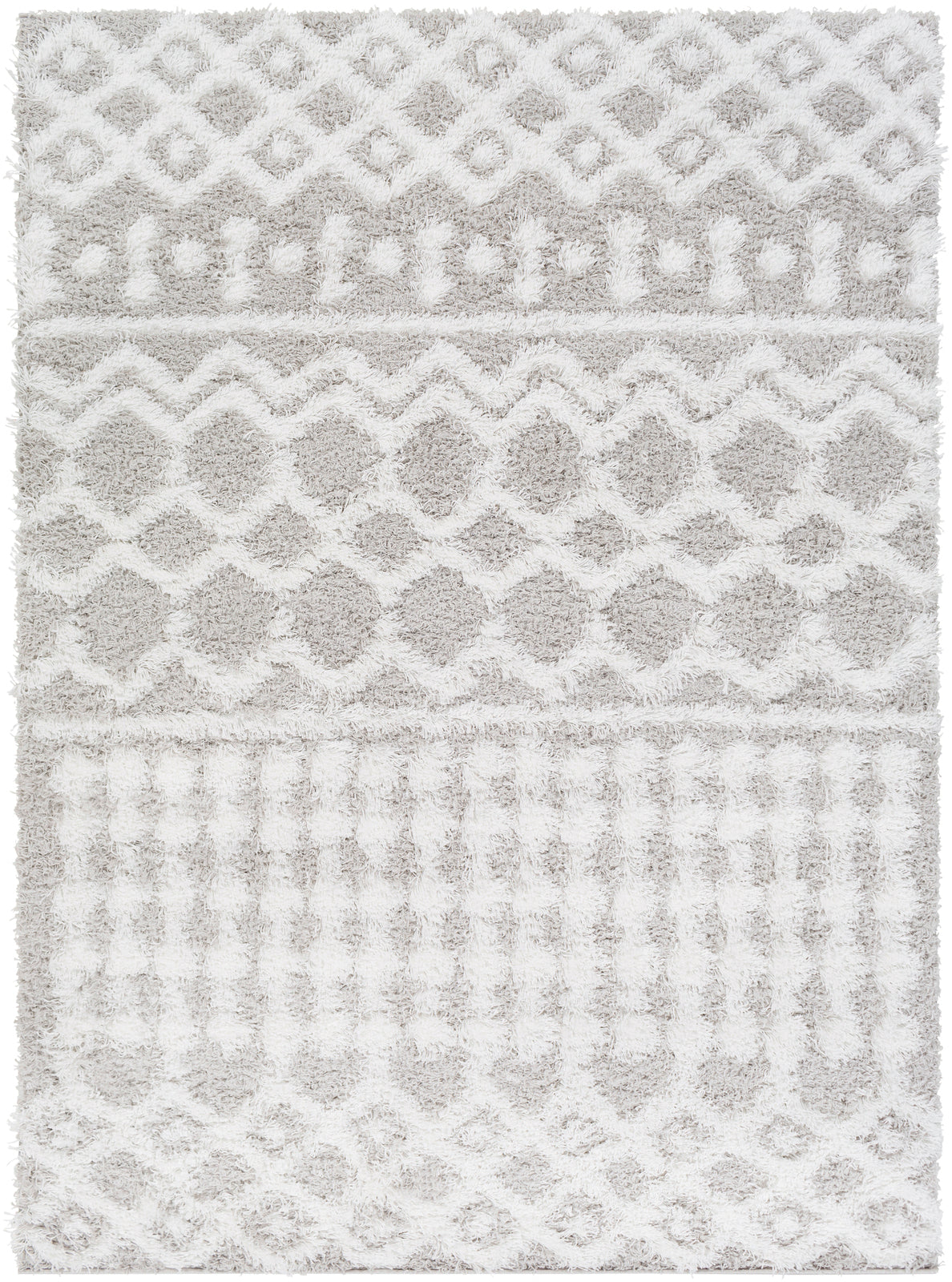 CARTER Tapis Shaggy - Tapis Moderne, Salon, Chambre - Tapis Ethnique à Poils Longs, Doux, Moelleux, Entretien Facile - Blanc, Gris