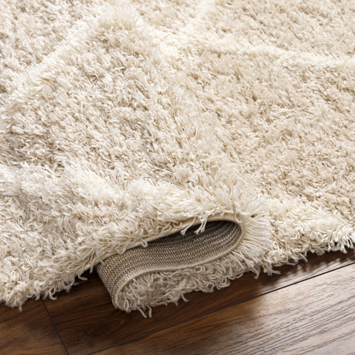 BLENCOE Shaggy Teppich I Wohnzimmer, Schlafzimmer I Hochfloriger Boho Teppich, Weicher Langflor Teppich, Plegeleicht I Weiß, Beige