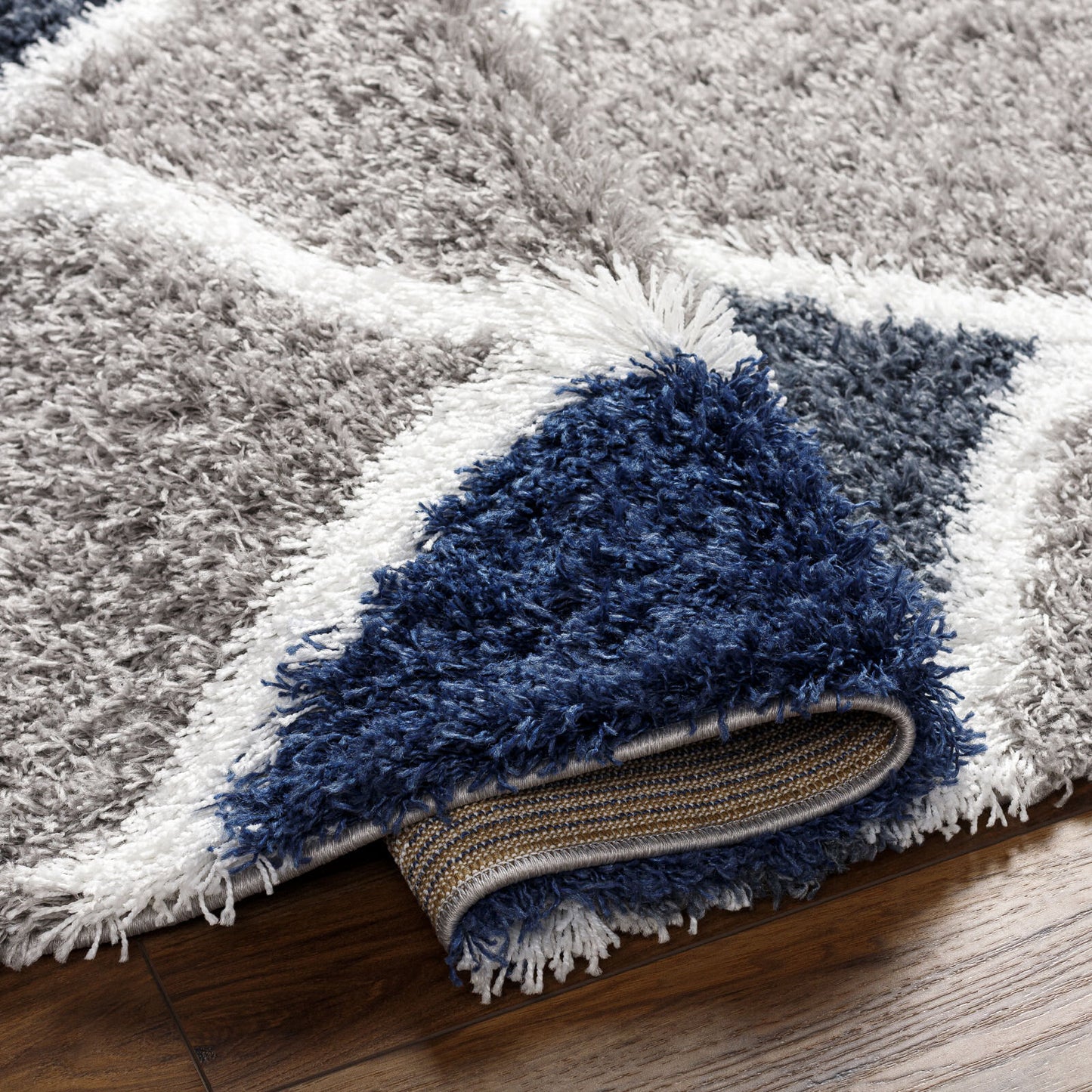 BLOCKTON Tapis Shaggy - Tapis Moderne, Salon, Chambre - Tapis Oriental à Poils Longs, Doux, Moelleux, Entretien Facile - Bleu, Gris