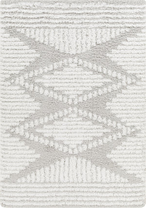 BONAPARTE Tapis Shaggy - Tapis Moderne, Salon, Chambre - Tapis Bohème à Poils Longs, Doux, Moelleux, Entretien Facile - Blanc, Gris