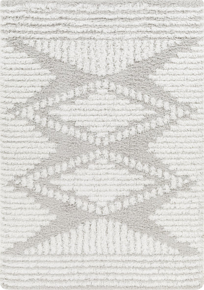 BONAPARTE Tapis Shaggy - Tapis Moderne, Salon, Chambre - Tapis Bohème à Poils Longs, Doux, Moelleux, Entretien Facile - Blanc, Gris