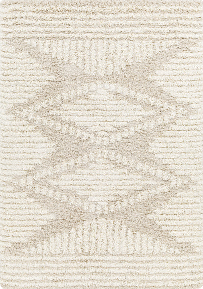 BONAPARTE Tapis Shaggy - Tapis Moderne, Salon, Chambre - Tapis Bohème à Poils Longs, Doux, Moelleux, Entretien Facile - Blanc, Beige