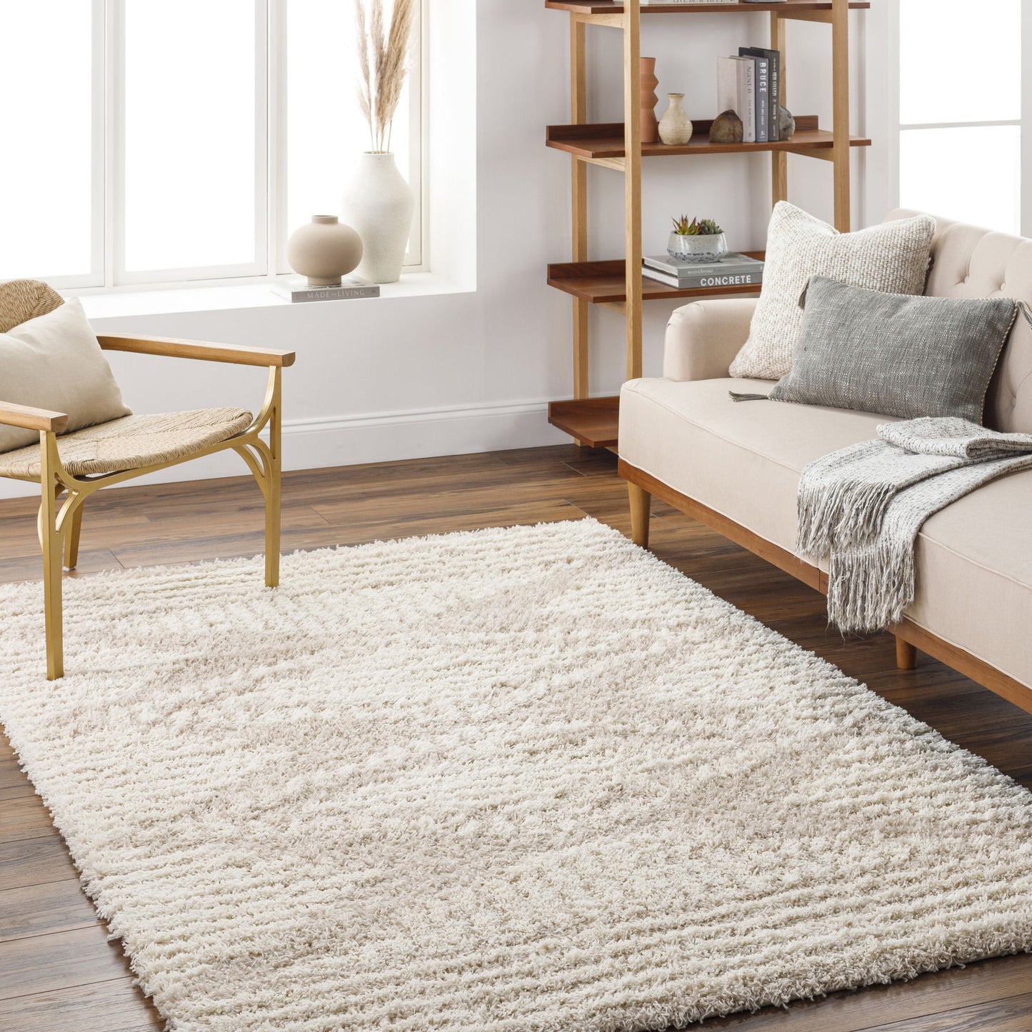 BONAPARTE Shaggy Teppich I Wohnzimmer, Schlafzimmer I Hochfloriger Boho Teppich, Weicher Langflor Teppich, Plegeleicht I Weiß, Beige